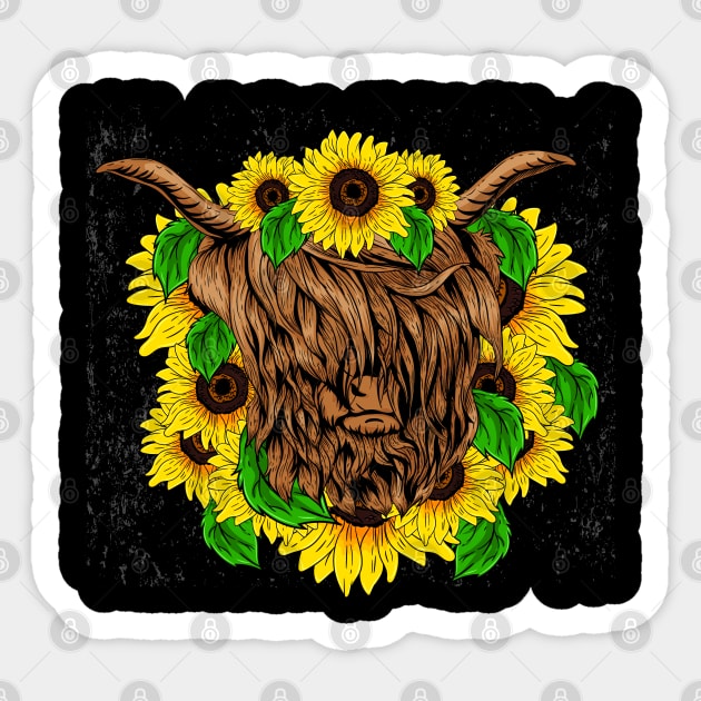 Sunflower Cute Highland Cow Sticker by ShirtsShirtsndmoreShirts